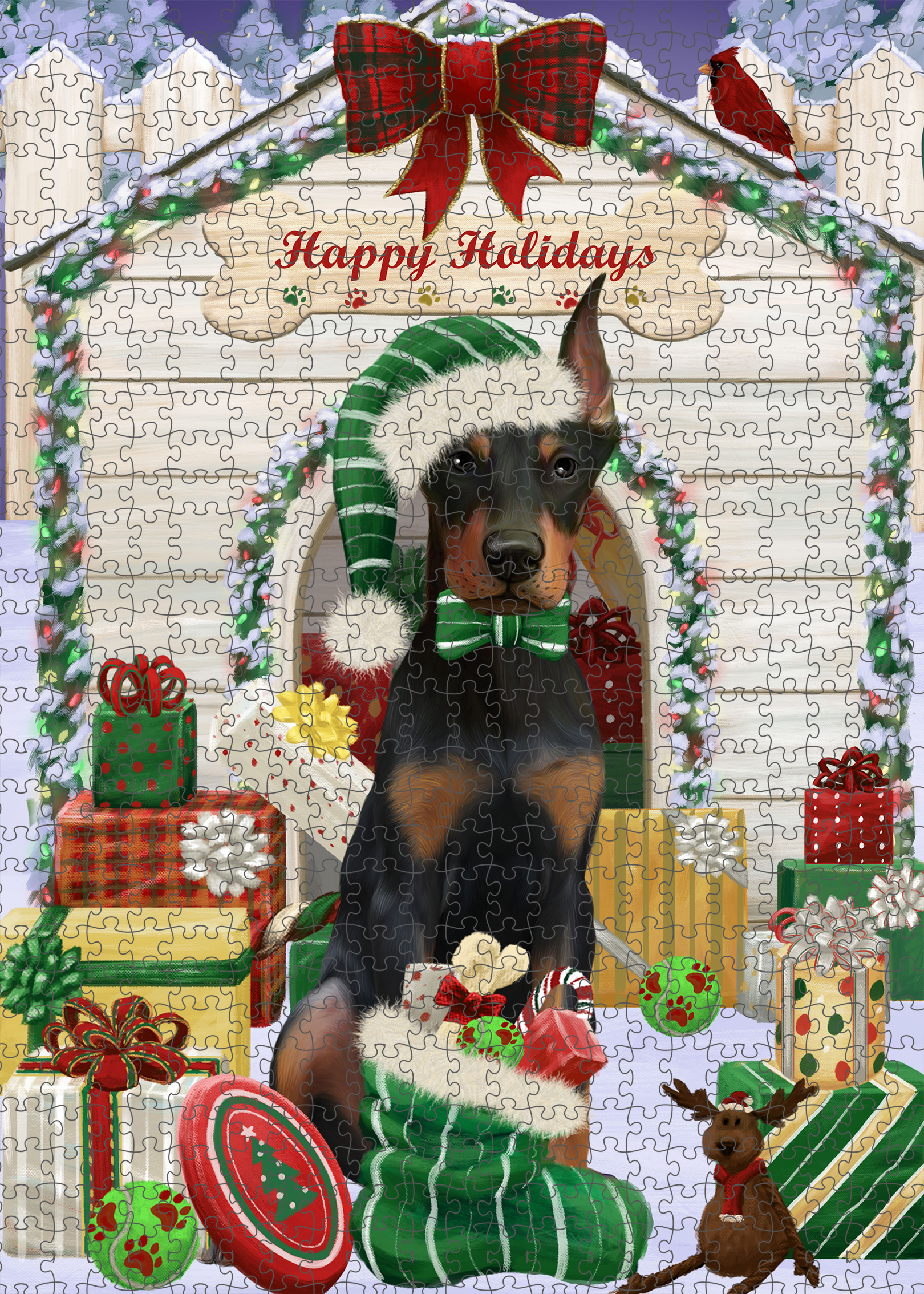 Christmas Doberman Pinscher Dog Photo Jigsaw Interlocking 200 Pcs. Puzzle - Picture 9 of 52