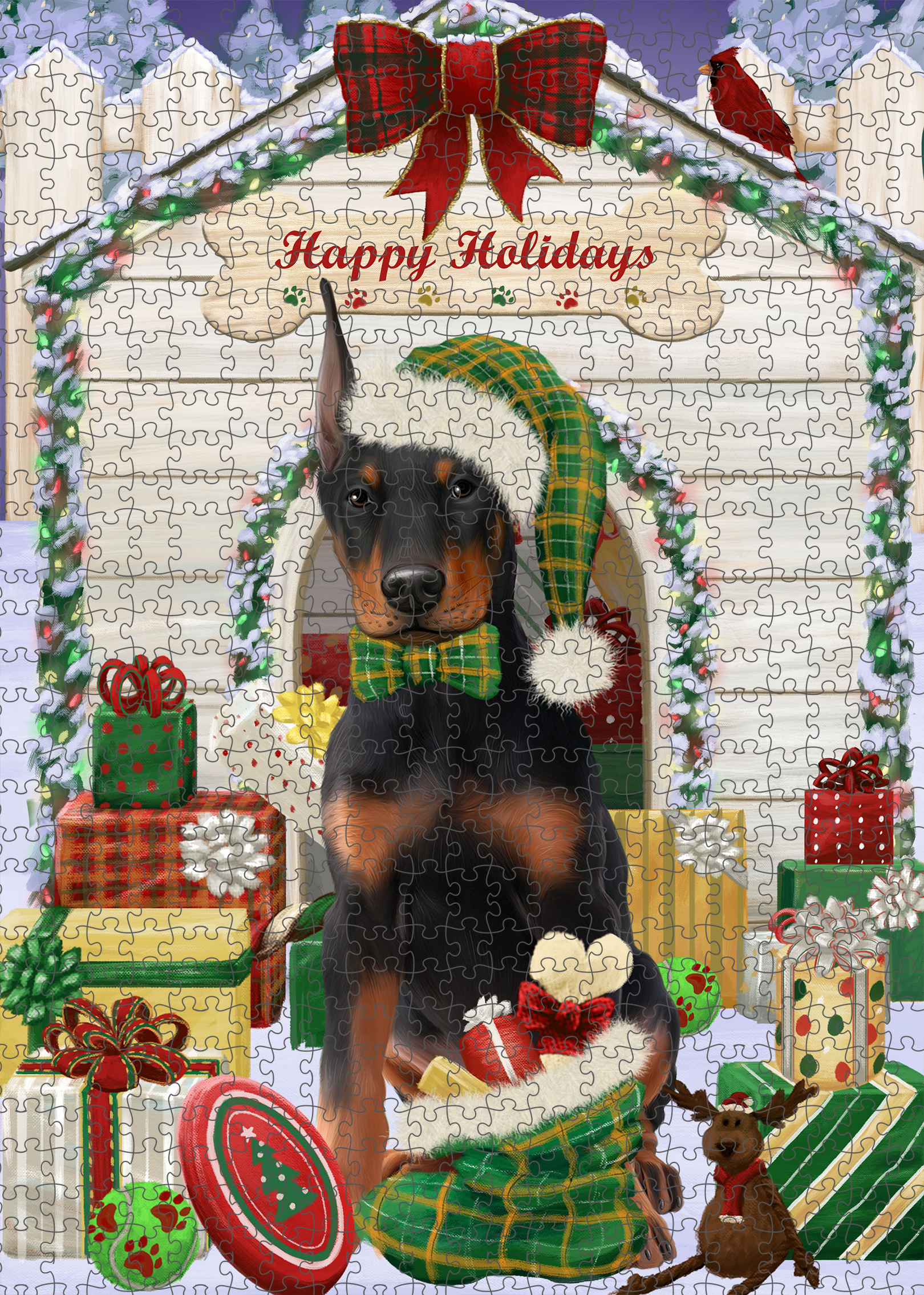 Christmas Doberman Pinscher Dog Photo Jigsaw Interlocking 200 Pcs. Puzzle - Picture 10 of 52