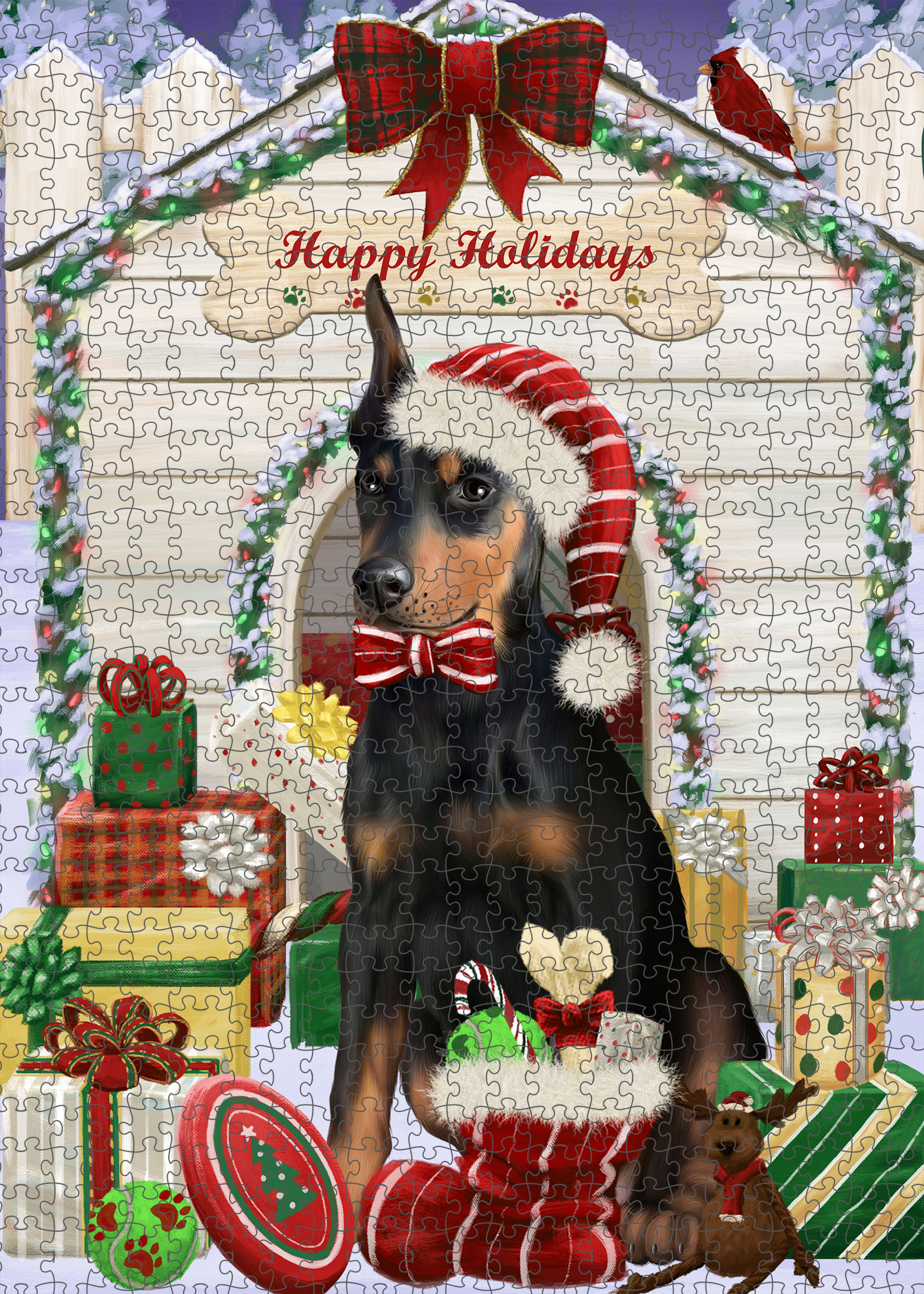 Christmas Doberman Pinscher Dog Photo Jigsaw Interlocking 200 Pcs. Puzzle - Picture 11 of 52
