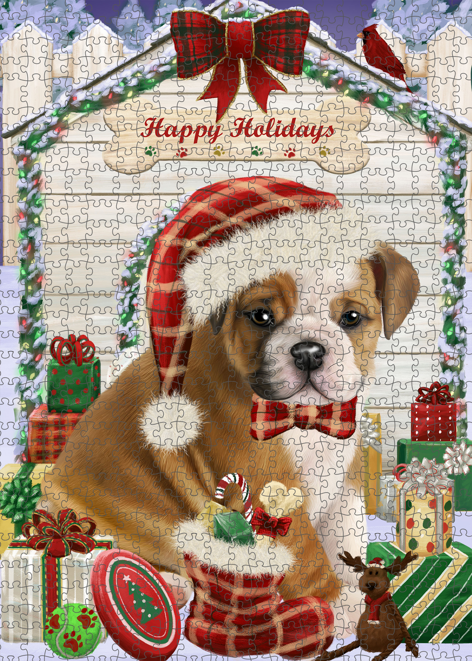 Christmas Bulldog Photo Jigsaw Interlocking 200 Pcs. Puzzle - Picture 12 of 62