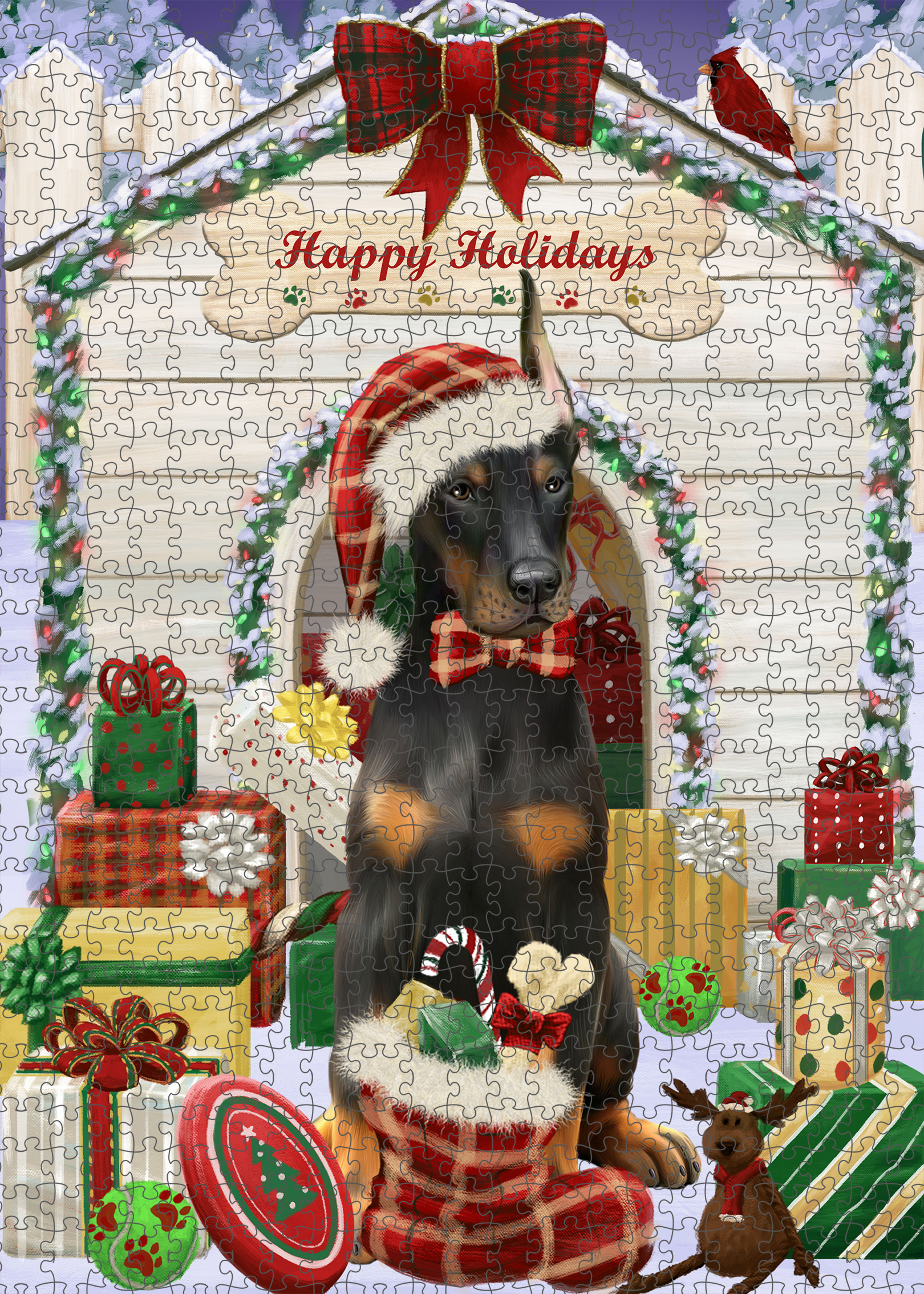 Christmas Doberman Pinscher Dog Photo Jigsaw Interlocking 200 Pcs. Puzzle - Picture 12 of 52