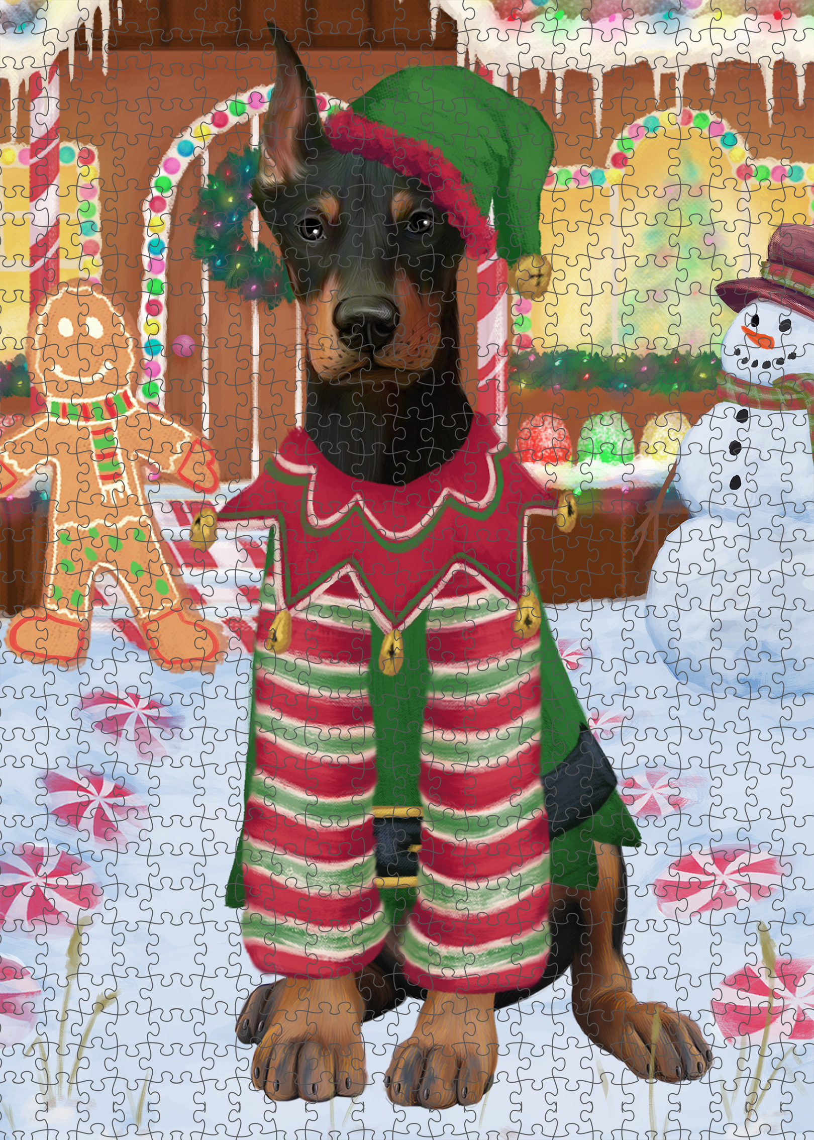 Christmas Doberman Pinscher Dog Photo Jigsaw Interlocking 200 Pcs. Puzzle - Picture 16 of 52