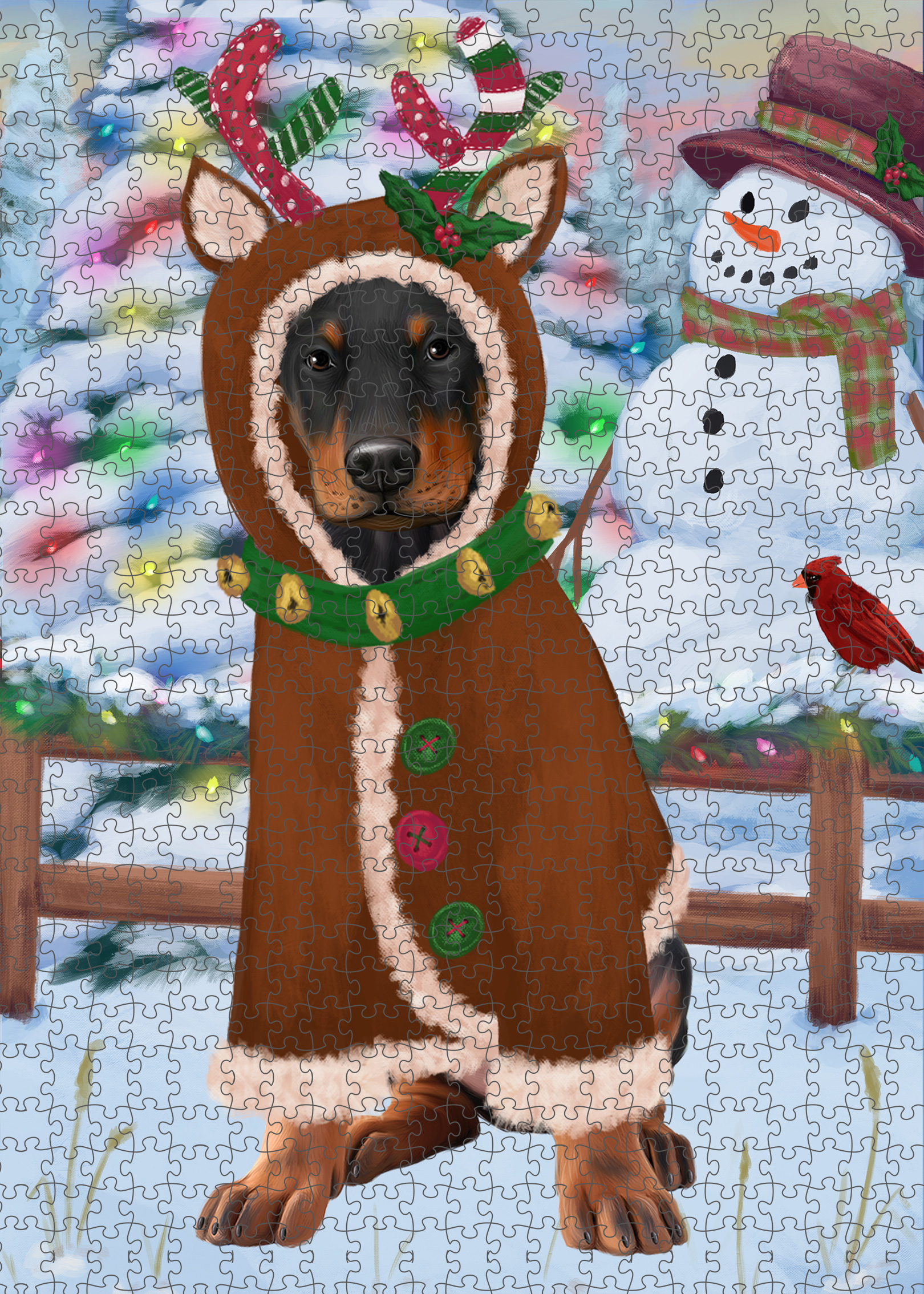 Christmas Doberman Pinscher Dog Photo Jigsaw Interlocking 200 Pcs. Puzzle - Picture 17 of 52