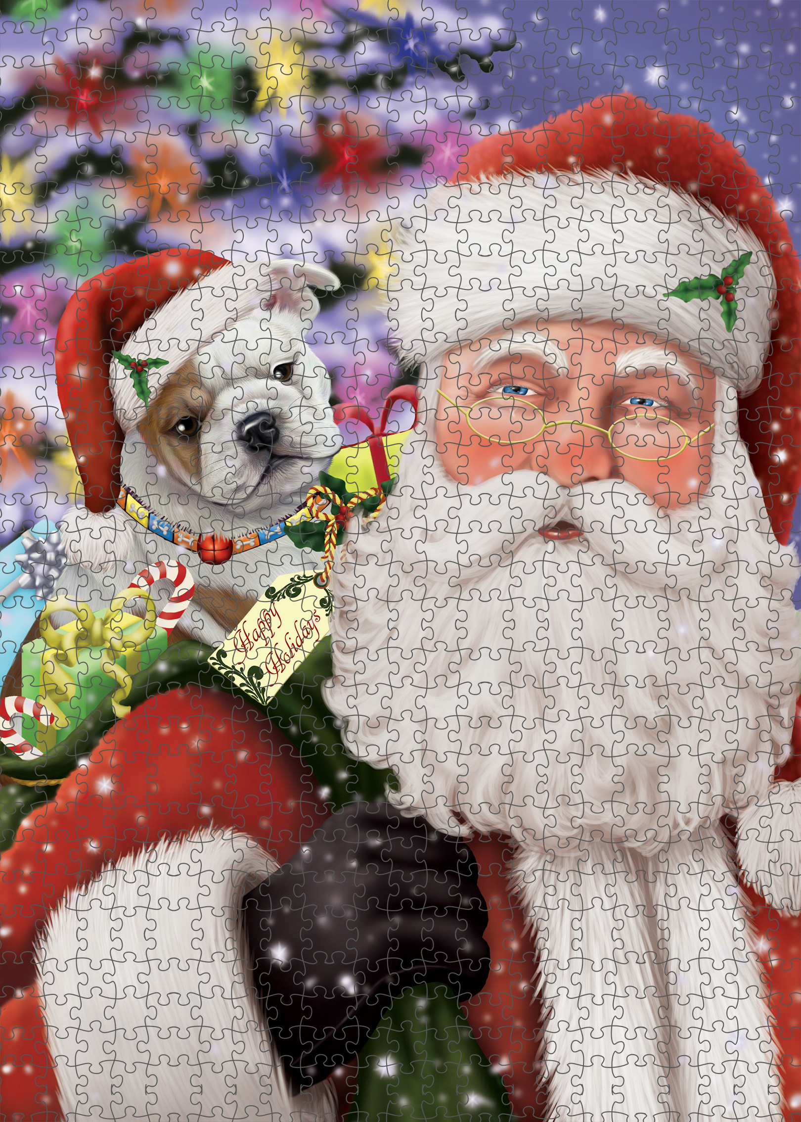 Christmas Bulldog Photo Jigsaw Interlocking 200 Pcs. Puzzle - Picture 1 of 62