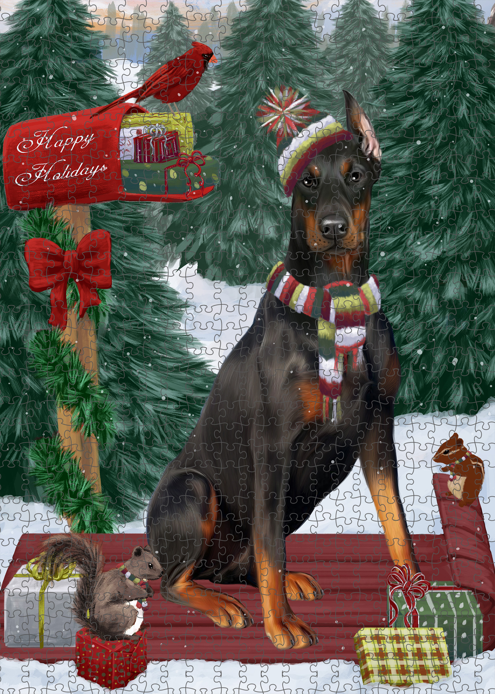 Christmas Doberman Pinscher Dog Photo Jigsaw Interlocking 200 Pcs. Puzzle - Picture 51 of 52