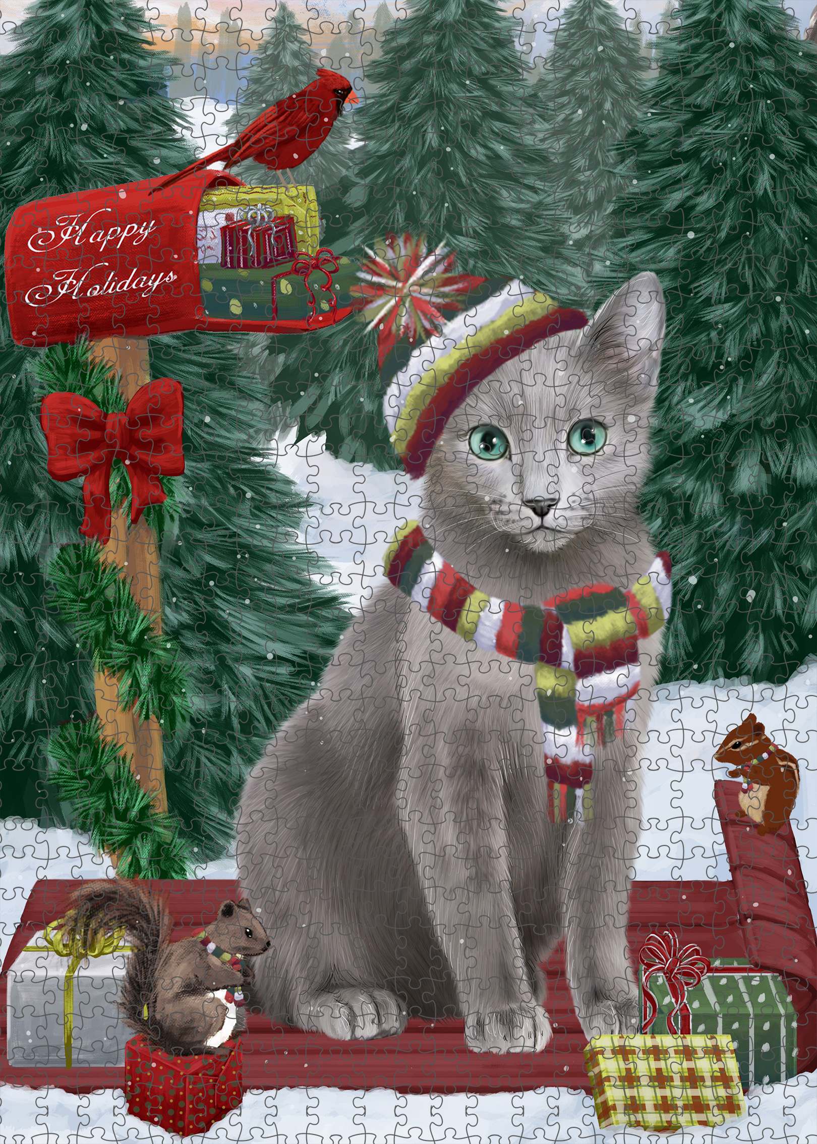 Russian Blue Jigsaw Puzzle for Adults Interlocking Games Christmas Cat Gift NWT - Picture 40 of 49