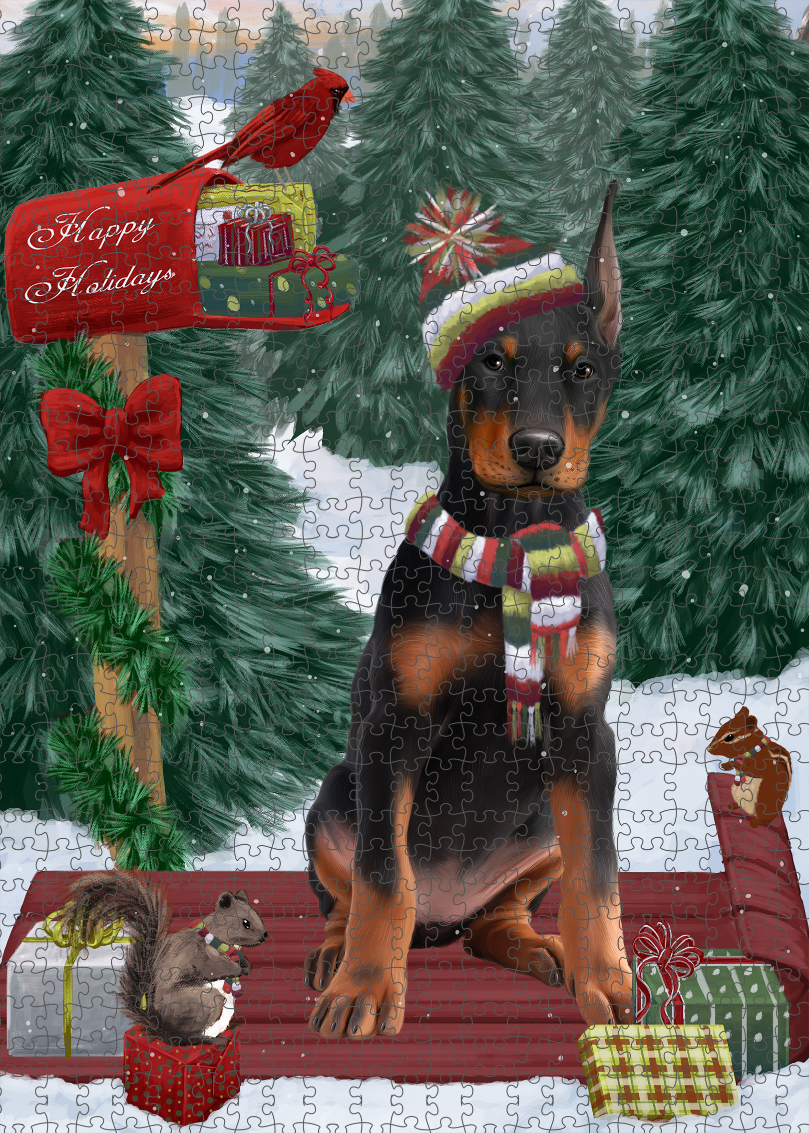Christmas Doberman Pinscher Dog Photo Jigsaw Interlocking 200 Pcs. Puzzle - Picture 52 of 52