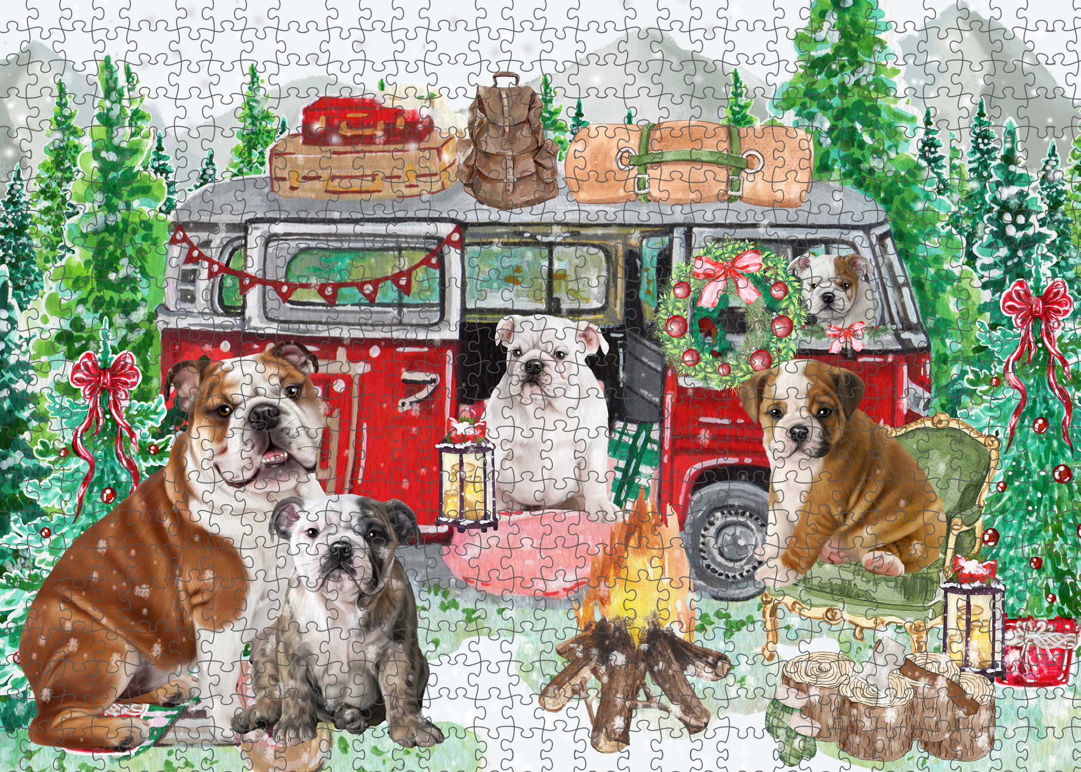 Christmas Bulldog Photo Jigsaw Interlocking 200 Pcs. Puzzle - Picture 2 of 62