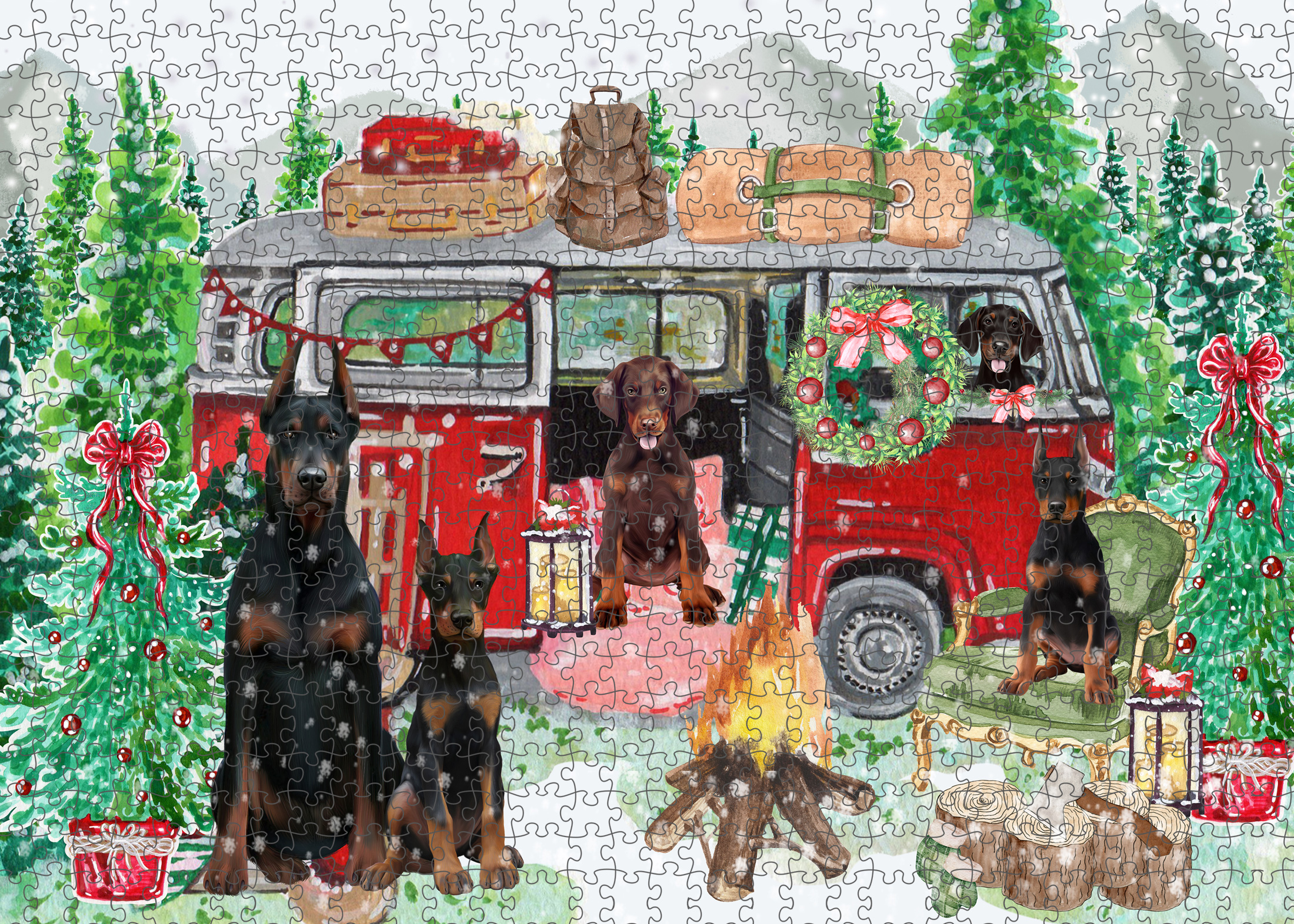 Christmas Doberman Pinscher Dog Photo Jigsaw Interlocking 200 Pcs. Puzzle - Picture 2 of 52