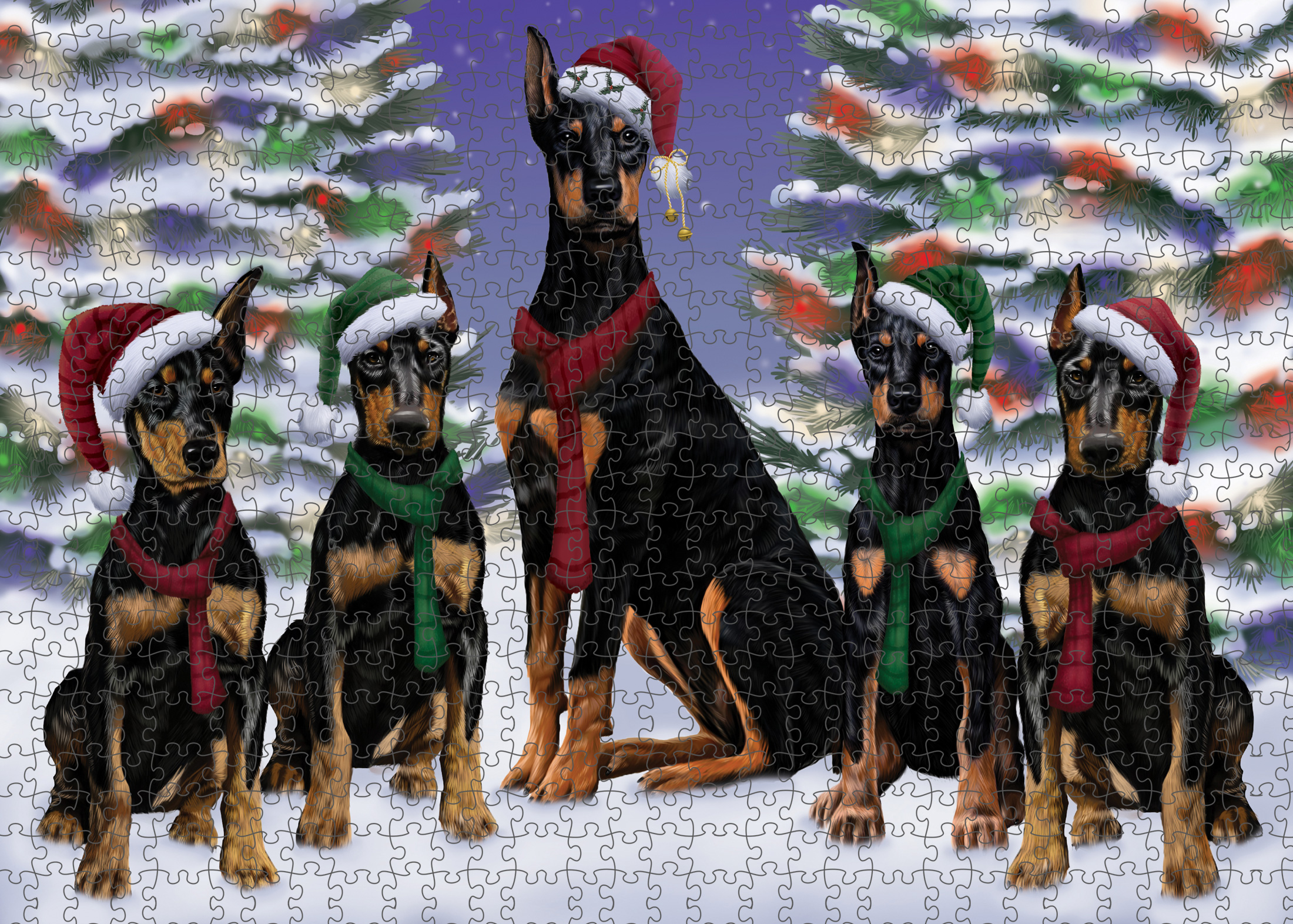 Christmas Doberman Pinscher Dog Photo Jigsaw Interlocking 200 Pcs. Puzzle - Picture 5 of 52