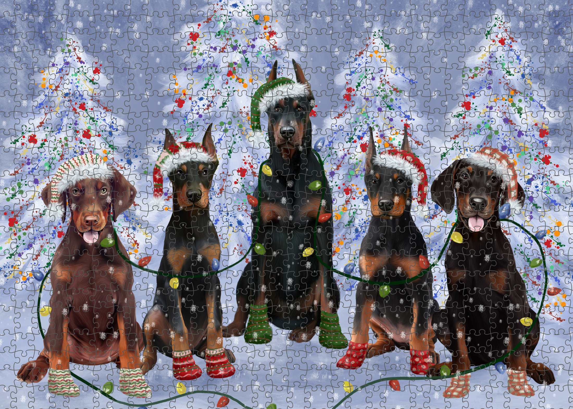 Christmas Doberman Pinscher Dog Photo Jigsaw Interlocking 200 Pcs. Puzzle - Picture 6 of 52