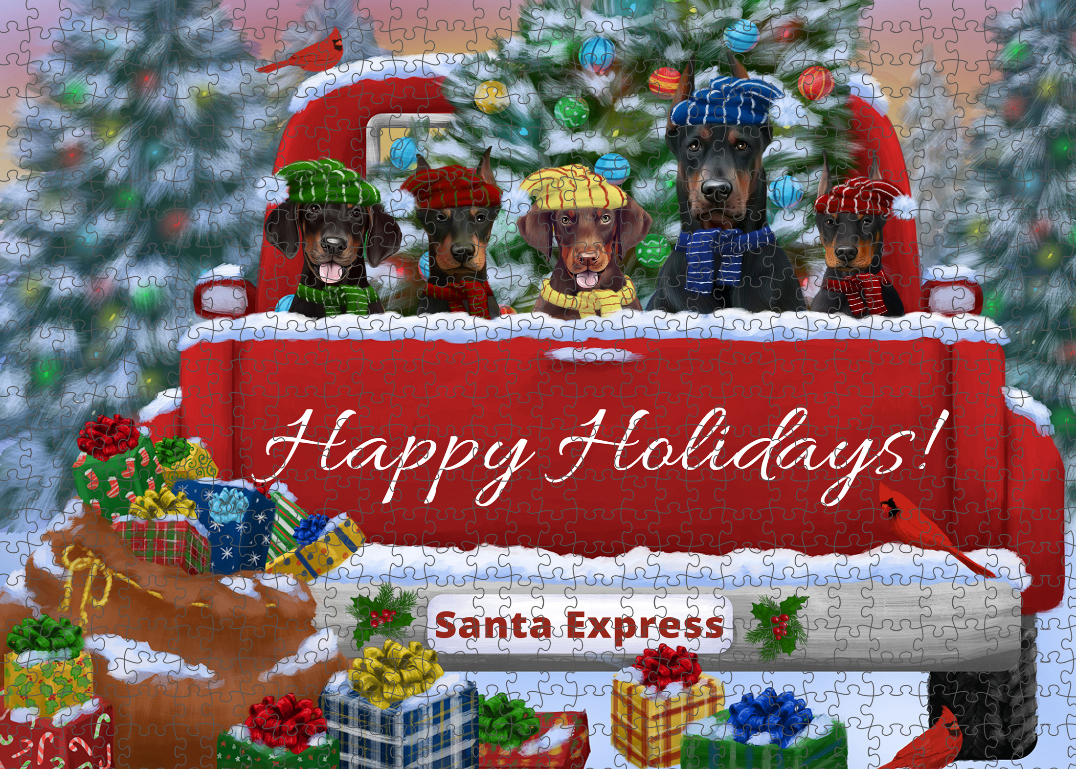 Christmas Doberman Pinscher Dog Photo Jigsaw Interlocking 200 Pcs. Puzzle - Picture 42 of 52