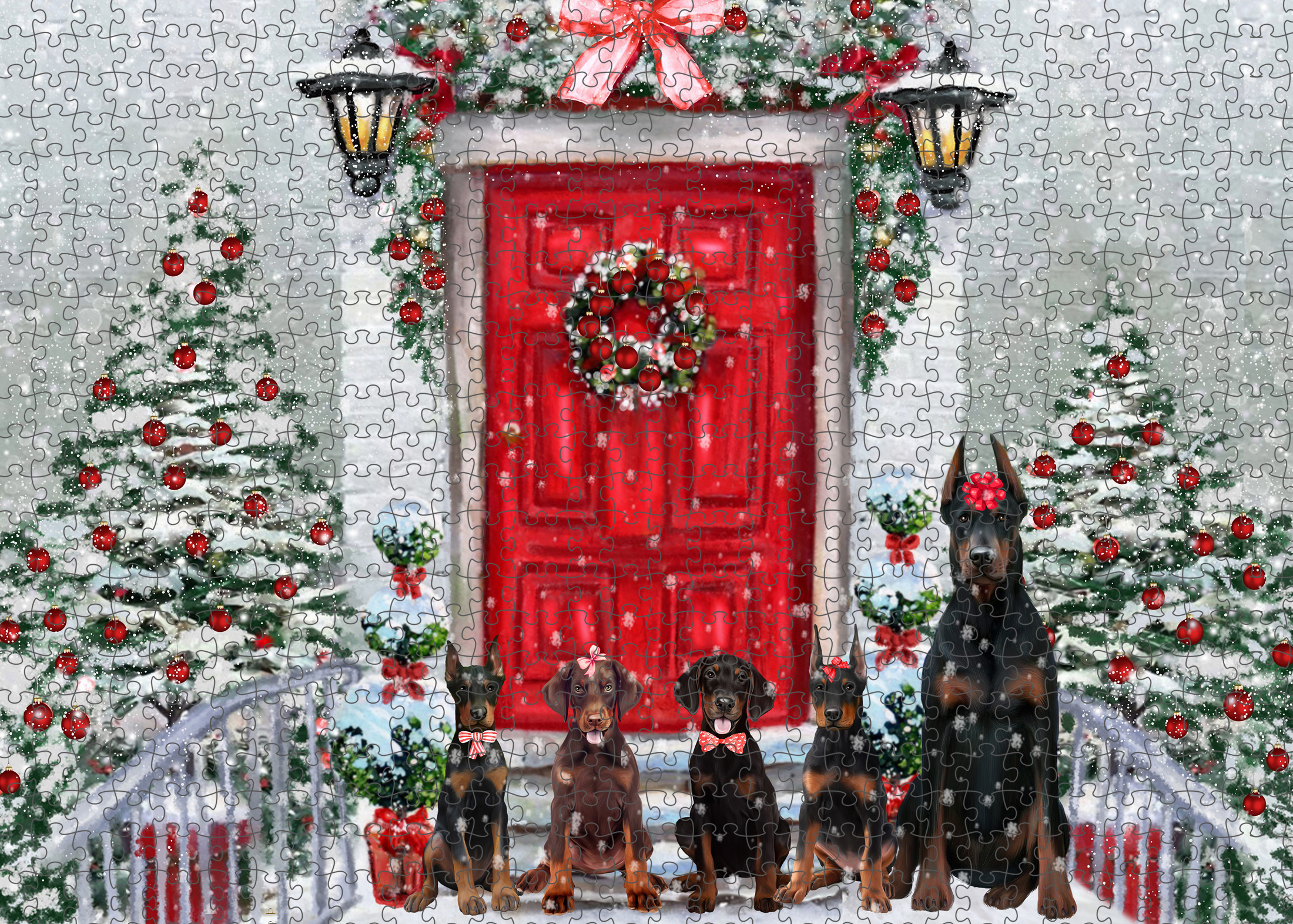 Christmas Doberman Pinscher Dog Photo Jigsaw Interlocking 200 Pcs. Puzzle - Picture 8 of 52