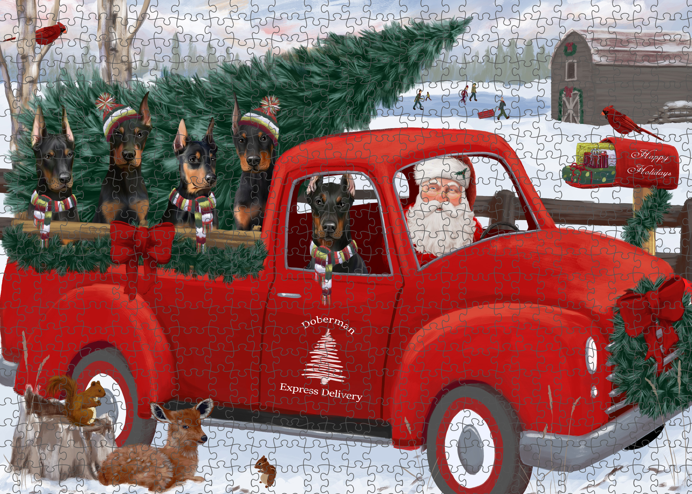 Christmas Doberman Pinscher Dog Photo Jigsaw Interlocking 200 Pcs. Puzzle - Picture 13 of 52