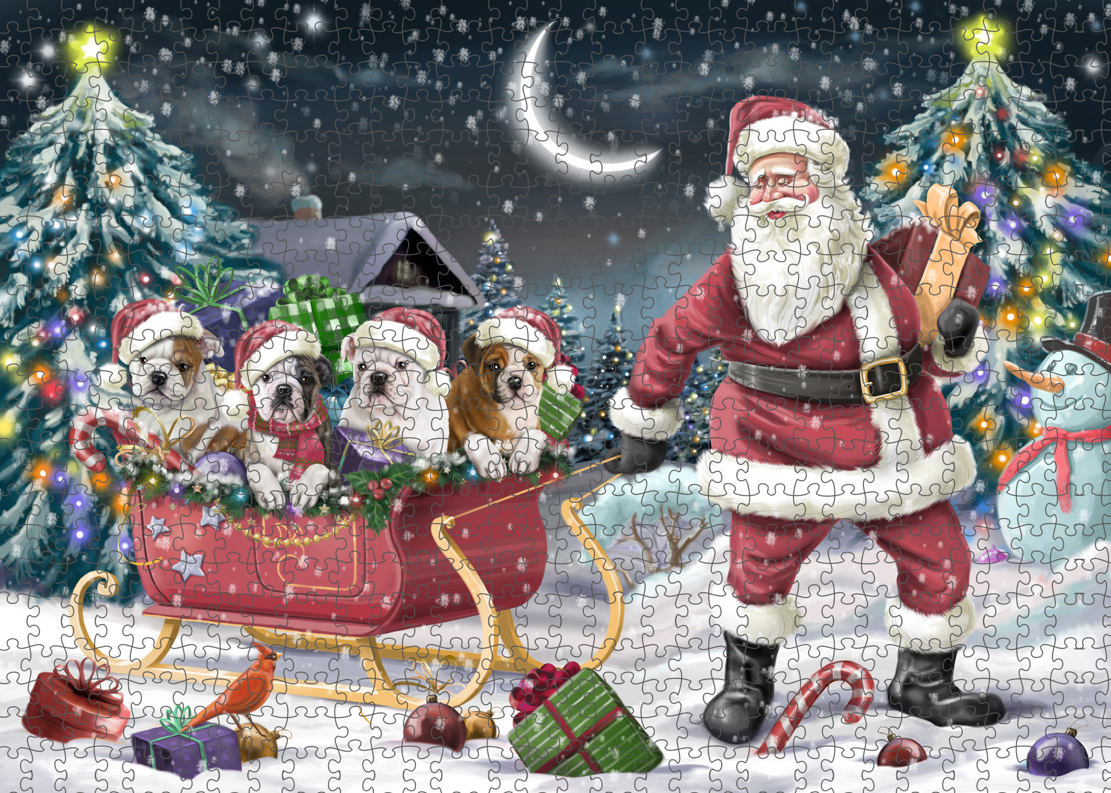 Christmas Bulldog Photo Jigsaw Interlocking 200 Pcs. Puzzle - Picture 39 of 62