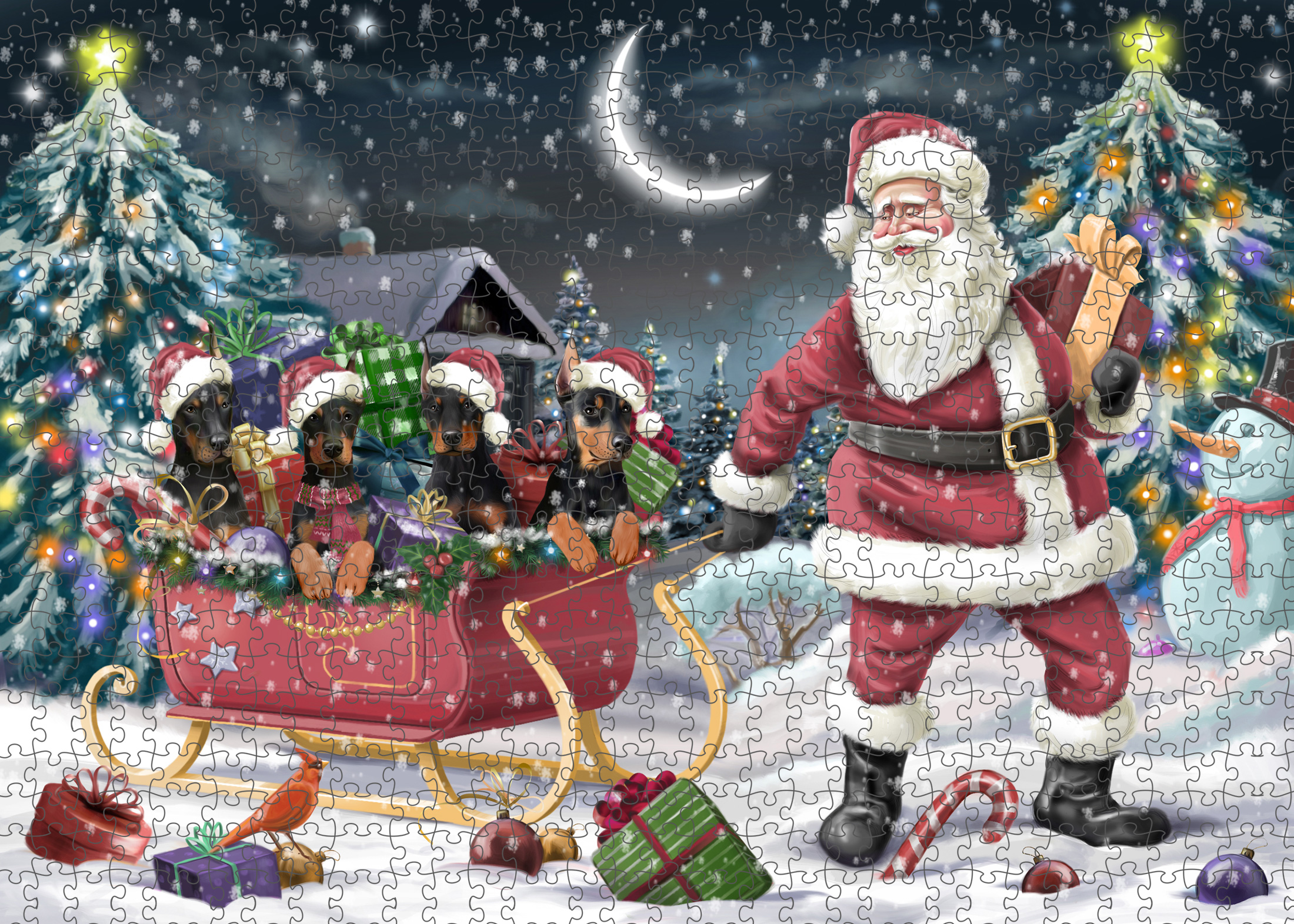 Christmas Doberman Pinscher Dog Photo Jigsaw Interlocking 200 Pcs. Puzzle - Picture 34 of 52