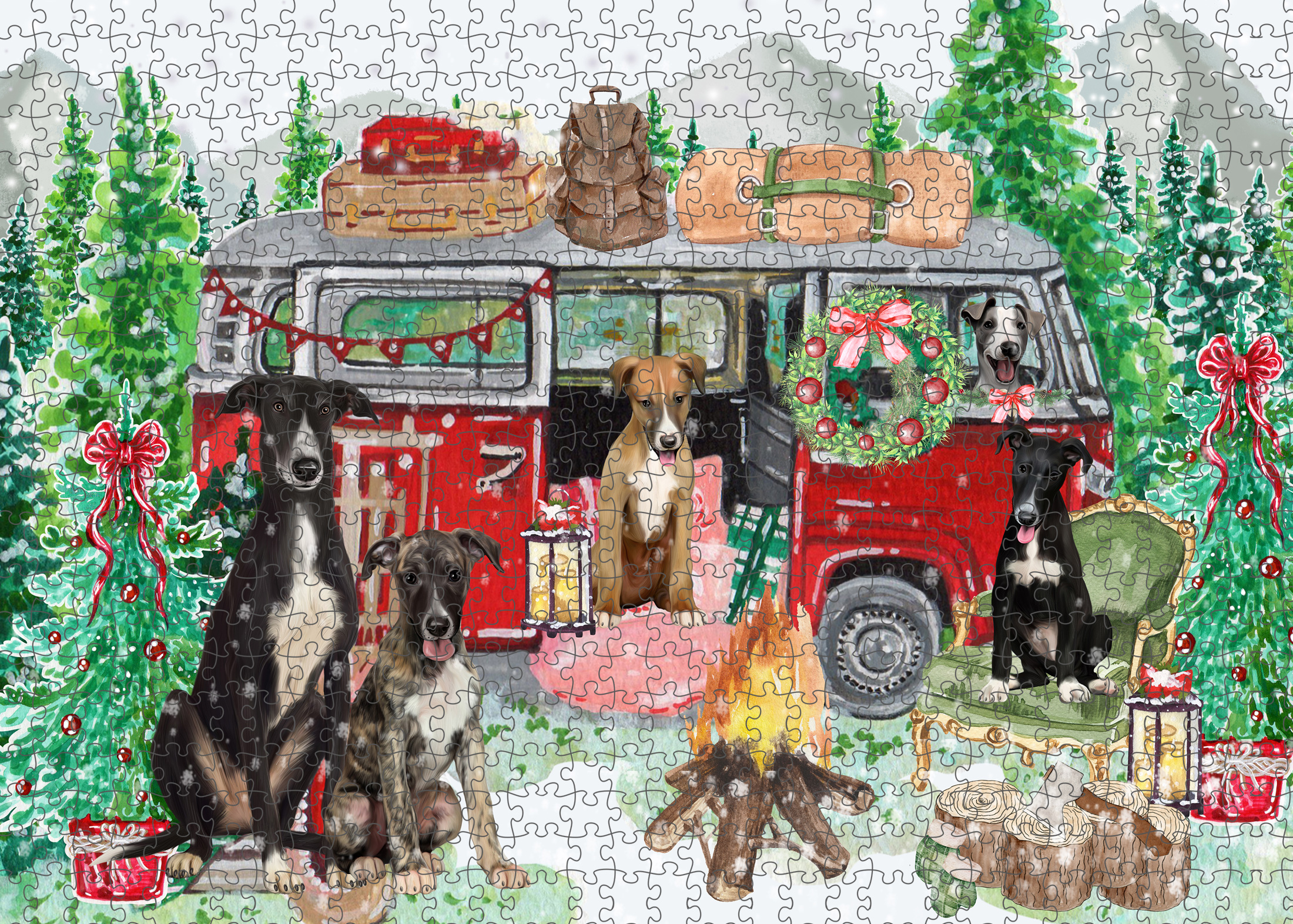 Christmas Greyhound Dogs Photo Jigsaw Interlocking 200 Pcs. Puzzle